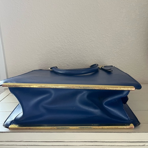 Segolene en Cuir Paris Blue Leather Satchel Tote Bag Purse Handbag - Picture 6 of 10